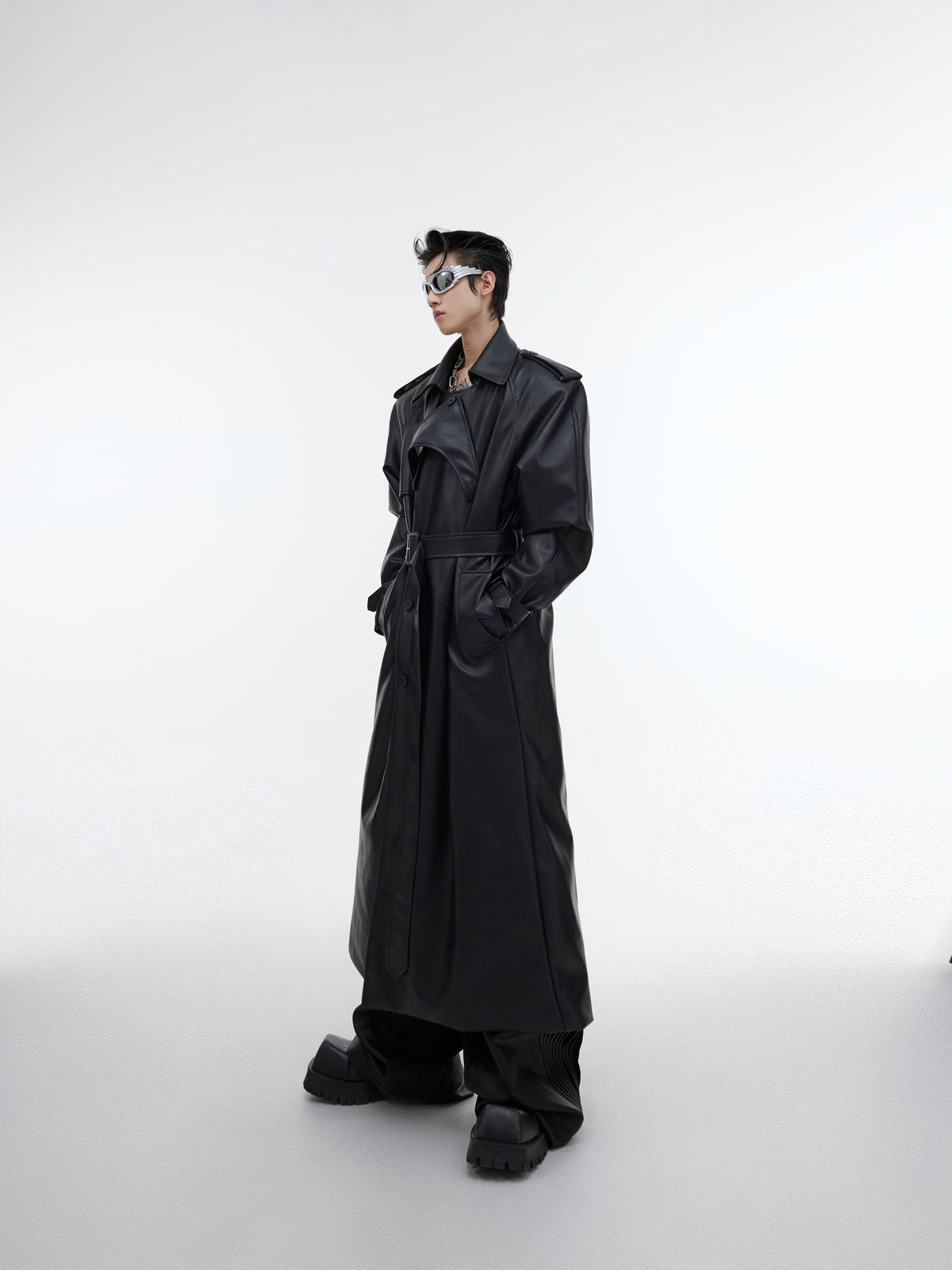 Deconstructed PU Leather Long Coat - product image 1