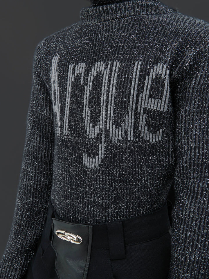 Chic High Neck Textured Sweater with Logo Embroidery - ArgueCulture