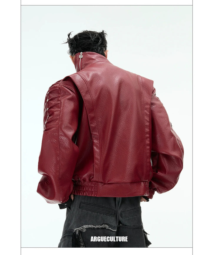 Crinkle PU Leather Jacket with Metal Studs and Adjustable Hem - ArgueCulture