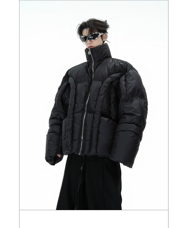 Deconstructed Puffer Jacket High Collar Loose Fit Street Style - ArgueCulture