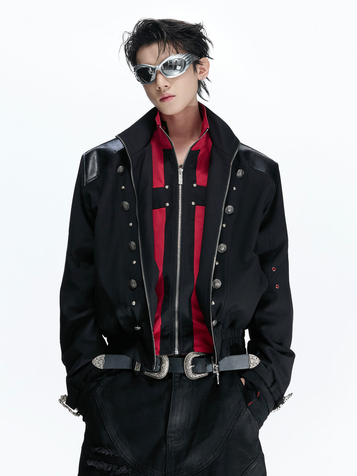 Black-Red Cross Cropped Jacket - product image 1