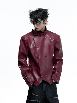 Asymmetric Red PU Leather Biker Jacket - product image 2