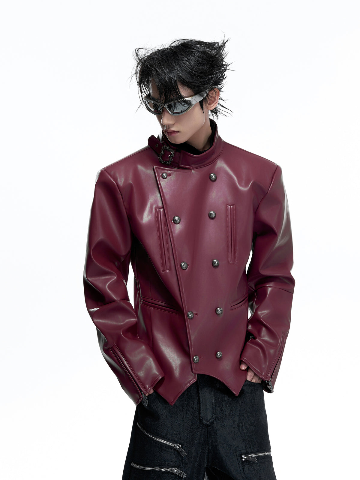 Asymmetric Red PU Leather Biker Jacket - product image 2