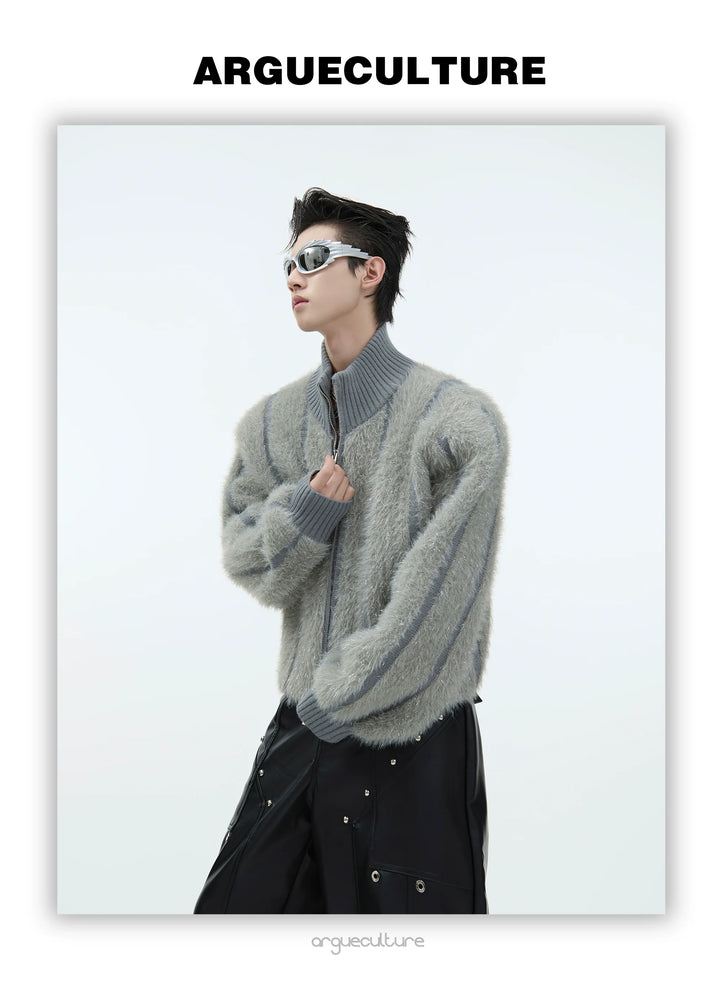 Luxurious Faux Fur Mink Knit Sweater with High Collar - ArgueCulture