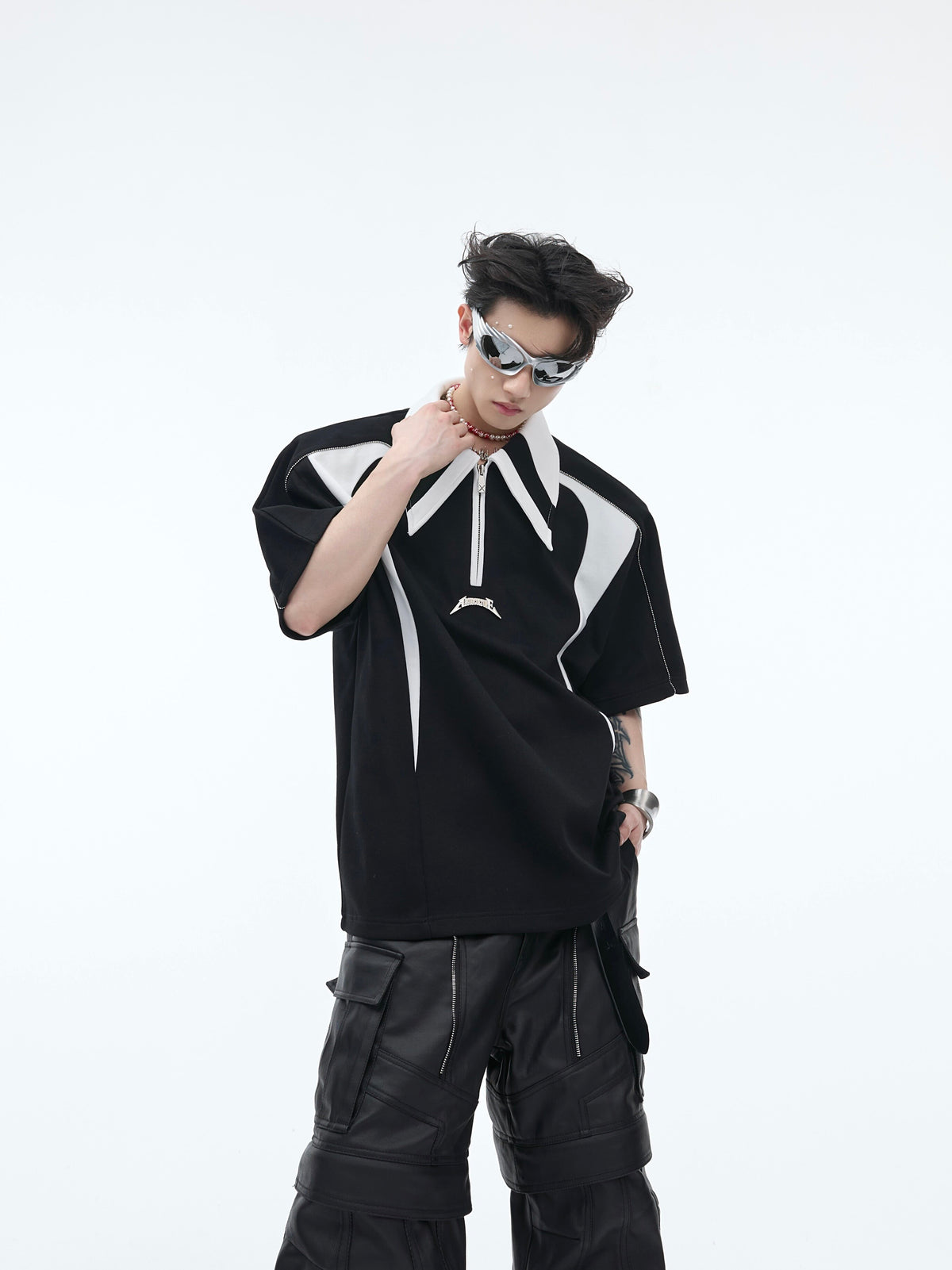 Color-Blocked Deconstructed Polo Tee - product image 1