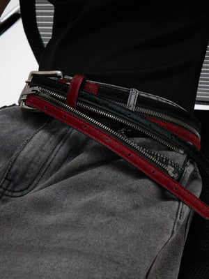 Black Red Horsehair Leather Belt - product image 4
