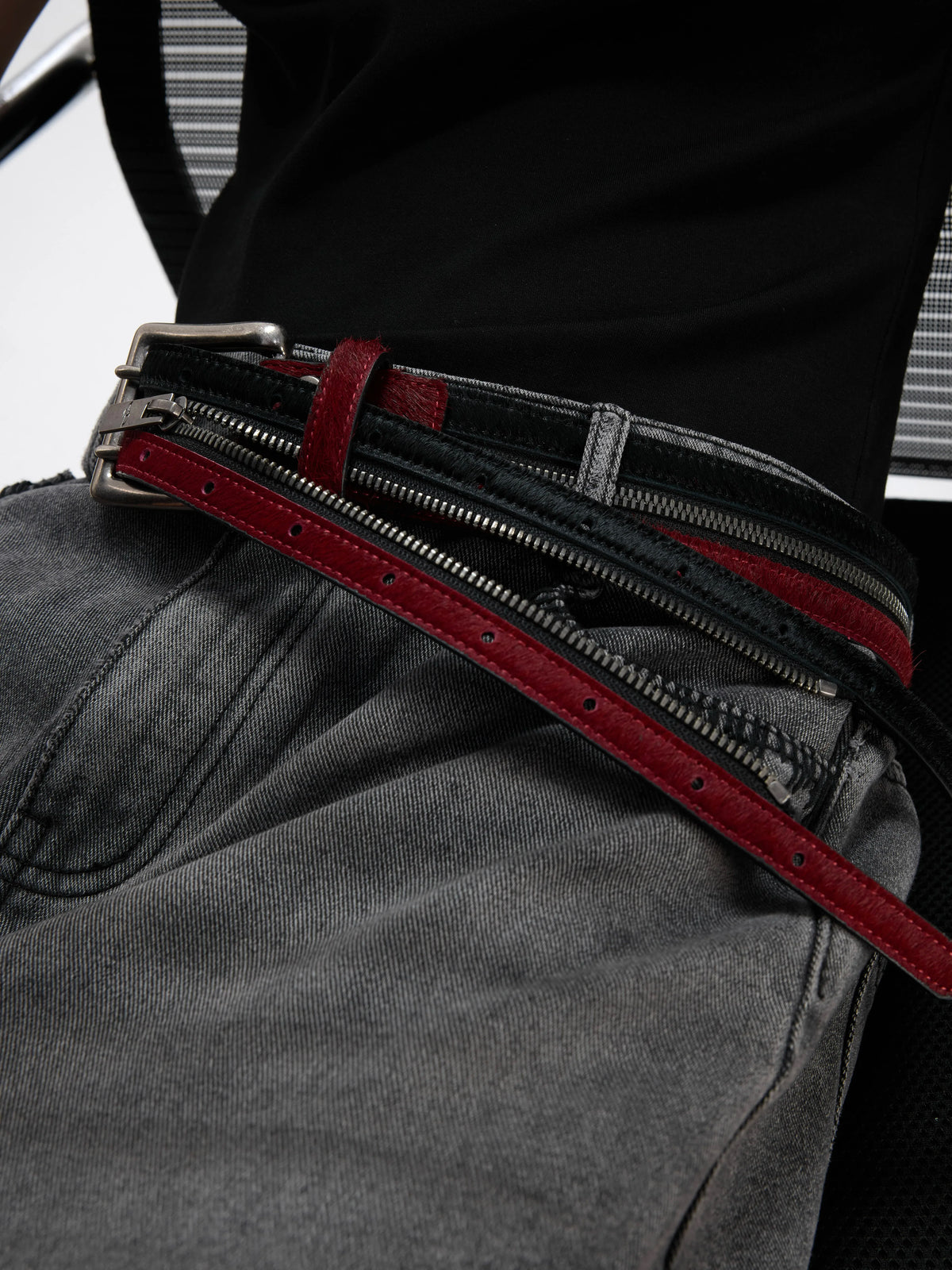 Black Red Horsehair Leather Belt - product image 4