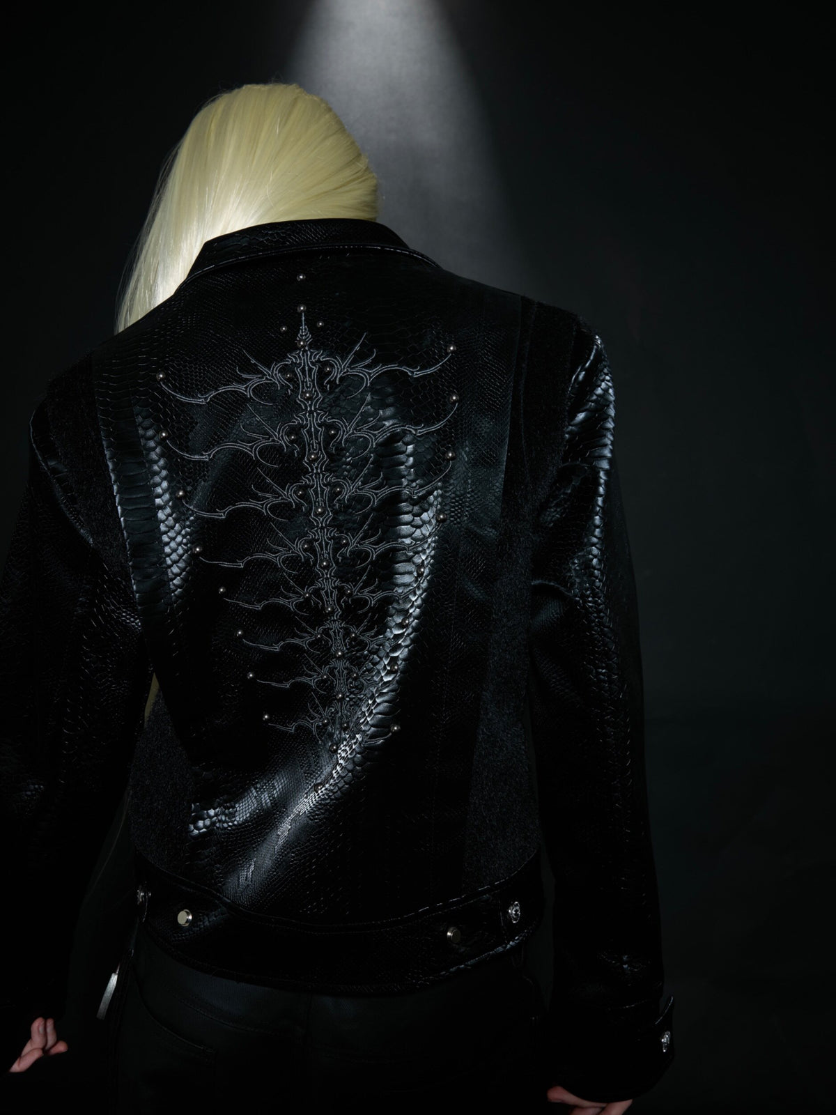 Snake-Texture Studded Cropped Jacket - product image 1