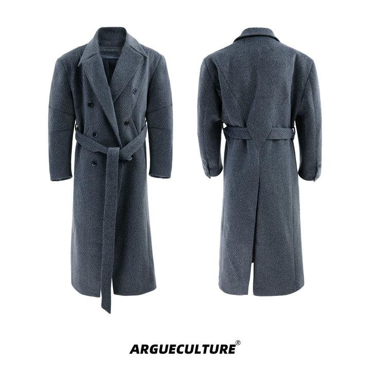 Double-Breasted Wool Coat with Belt Design & Elegant Tailoring - ArgueCulture