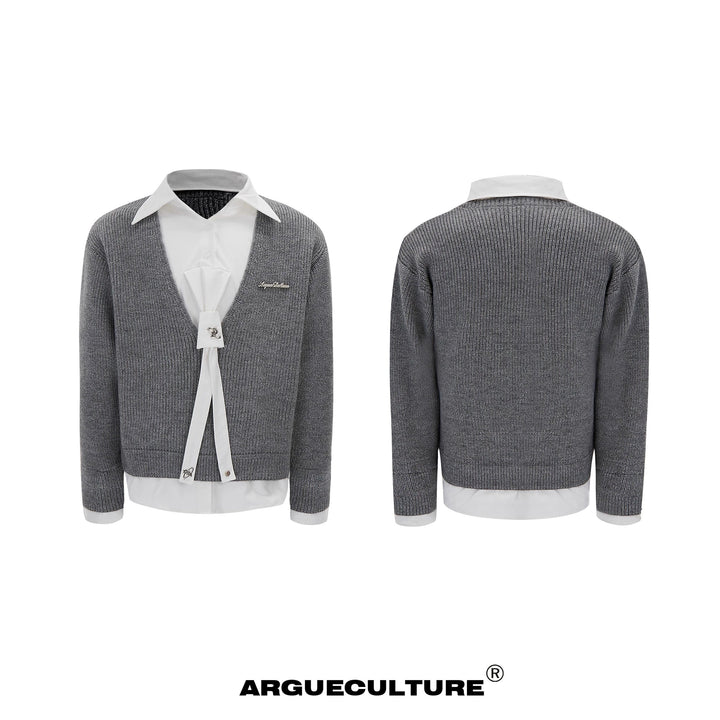 Two-Piece Style Sweater with Built-In Tie and Metal Logo - ArgueCulture