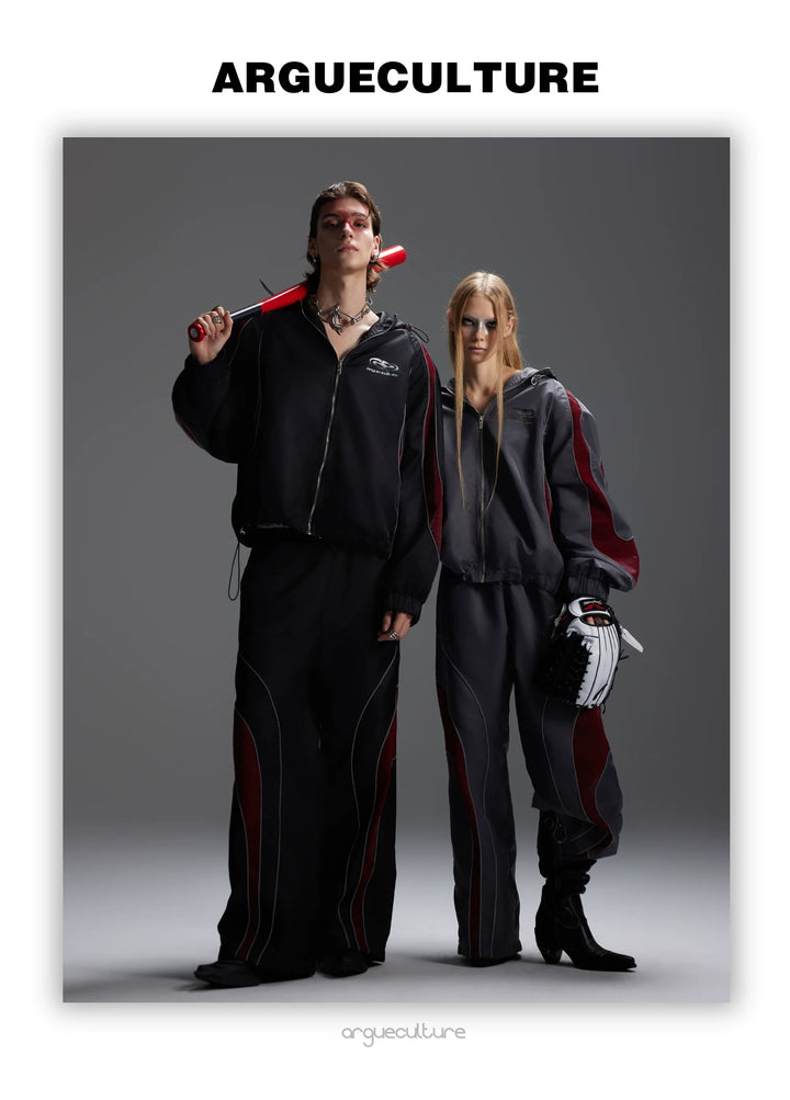 Reflective Tracksuit with Faux Leather Panels ¨C Futuristic Contrast Hoodie Set - ArgueCulture