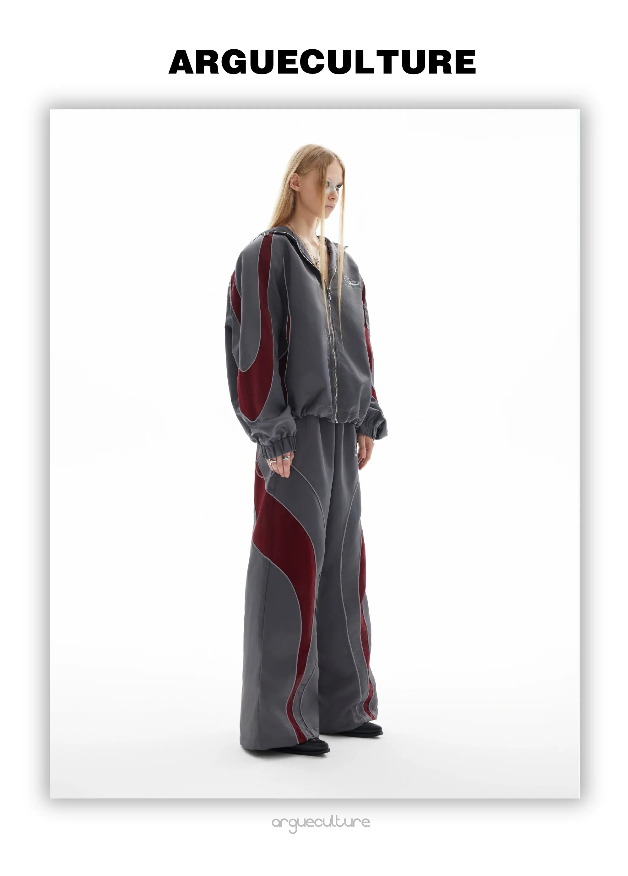 Reflective Tracksuit with Faux Leather Panels ¡§C Futuristic Contrast Hoodie Set - ArgueCulture