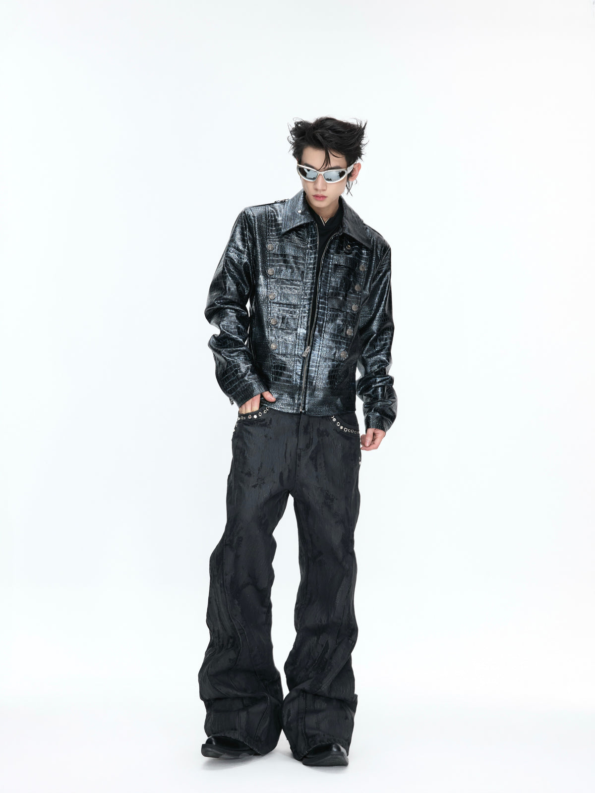 Croc-Texture Faux Leather Jacket - product image 5
