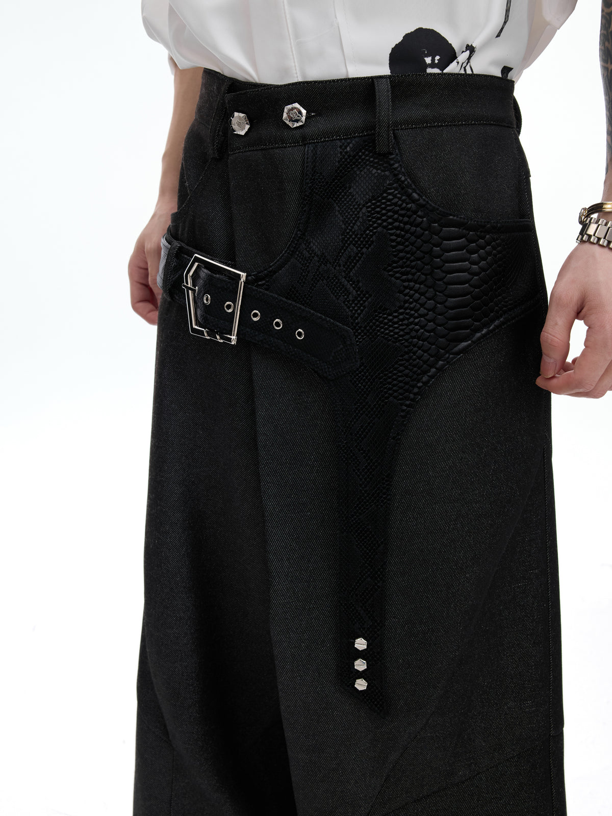 Cotton Crocodile-Panel Straight-Leg Pants - product image 4