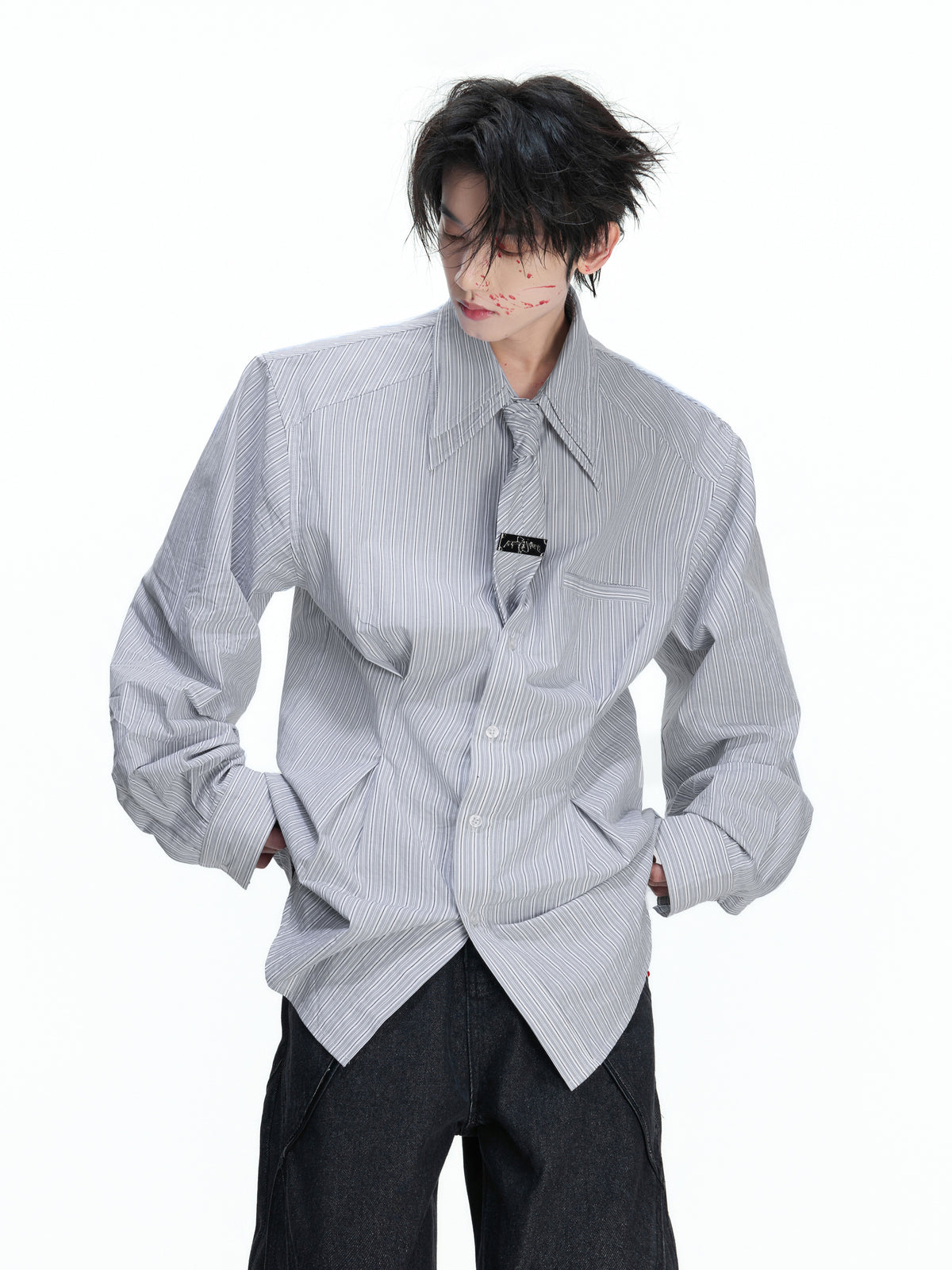 Striped Waist-Cinched Shoulder Shirt - product image 5
