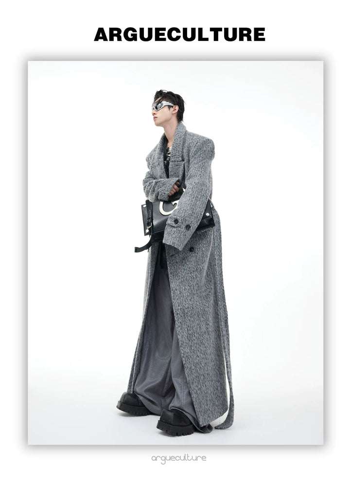 Heavyweight Wool Blend Long Over Coat with Belted Waist - ArgueCulture