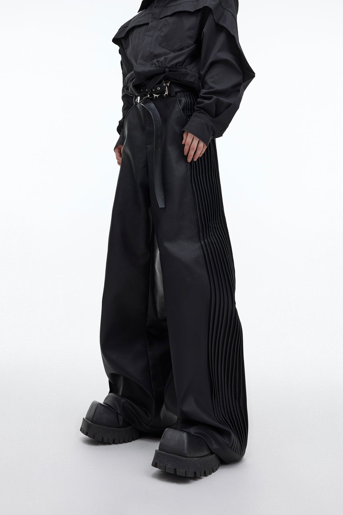 Matte PU Pleated Straight-Leg Pants - product image 5