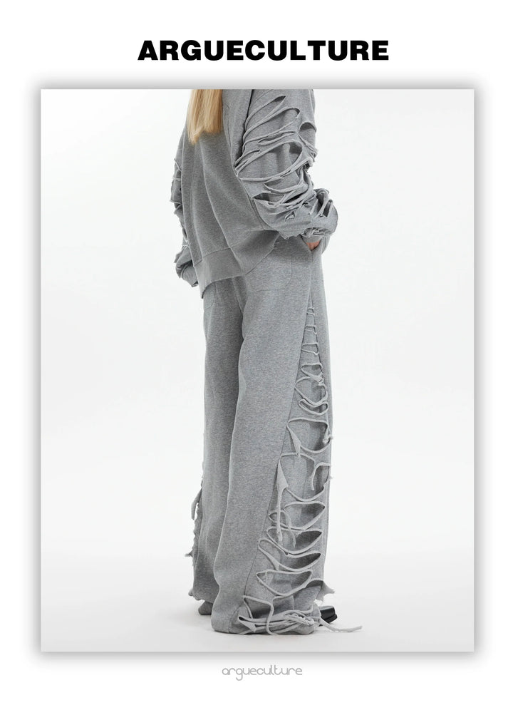 Asymmetrical Cut Fringe Trim Track Suit with Detachable Stand Collar - ArgueCulture