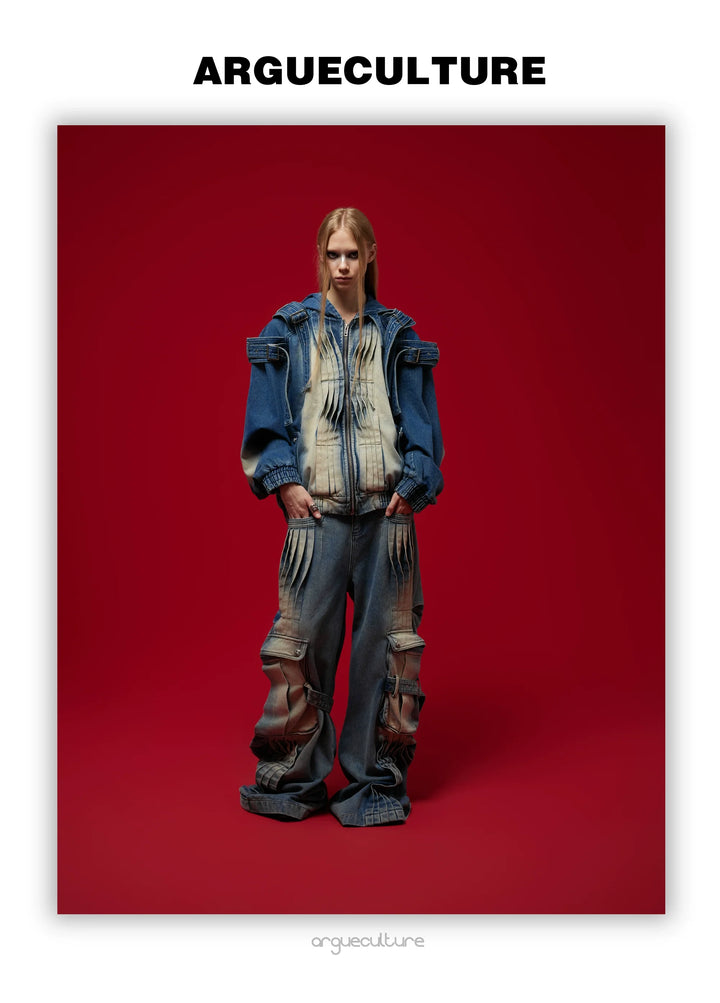 Hooded Denim Set with Straps and Post-Apocalyptic - ArgueCulture