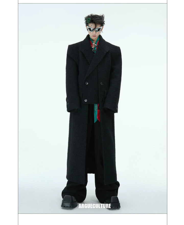 Asymmetrical Patchwork Wool Coat Double-Breasted Jacket - ArgueCulture