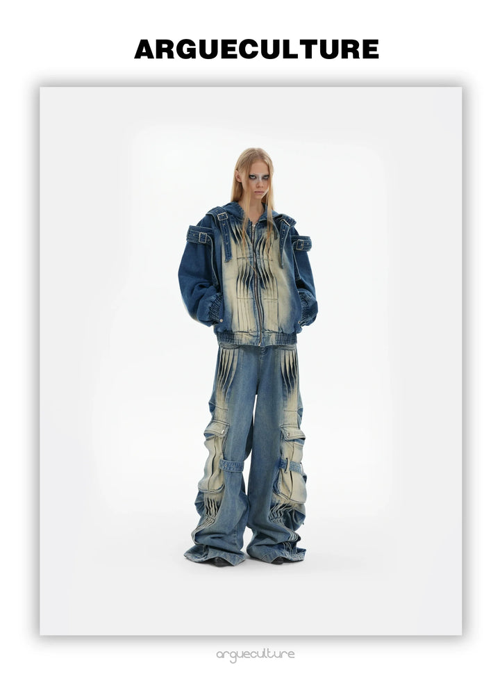 Hooded Denim Set with Straps and Post-Apocalyptic - ArgueCulture