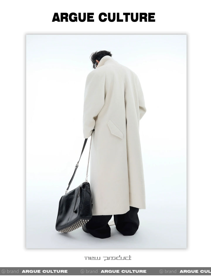 Men¡¯s Wool Coat with Drop Shoulder Design & Back High Slit - ArgueCulture