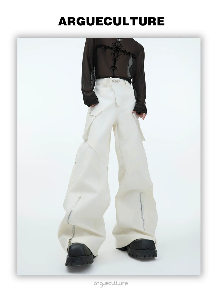 Faux Leather Panel Cargo Pants with Metal Accents - ArgueCulture