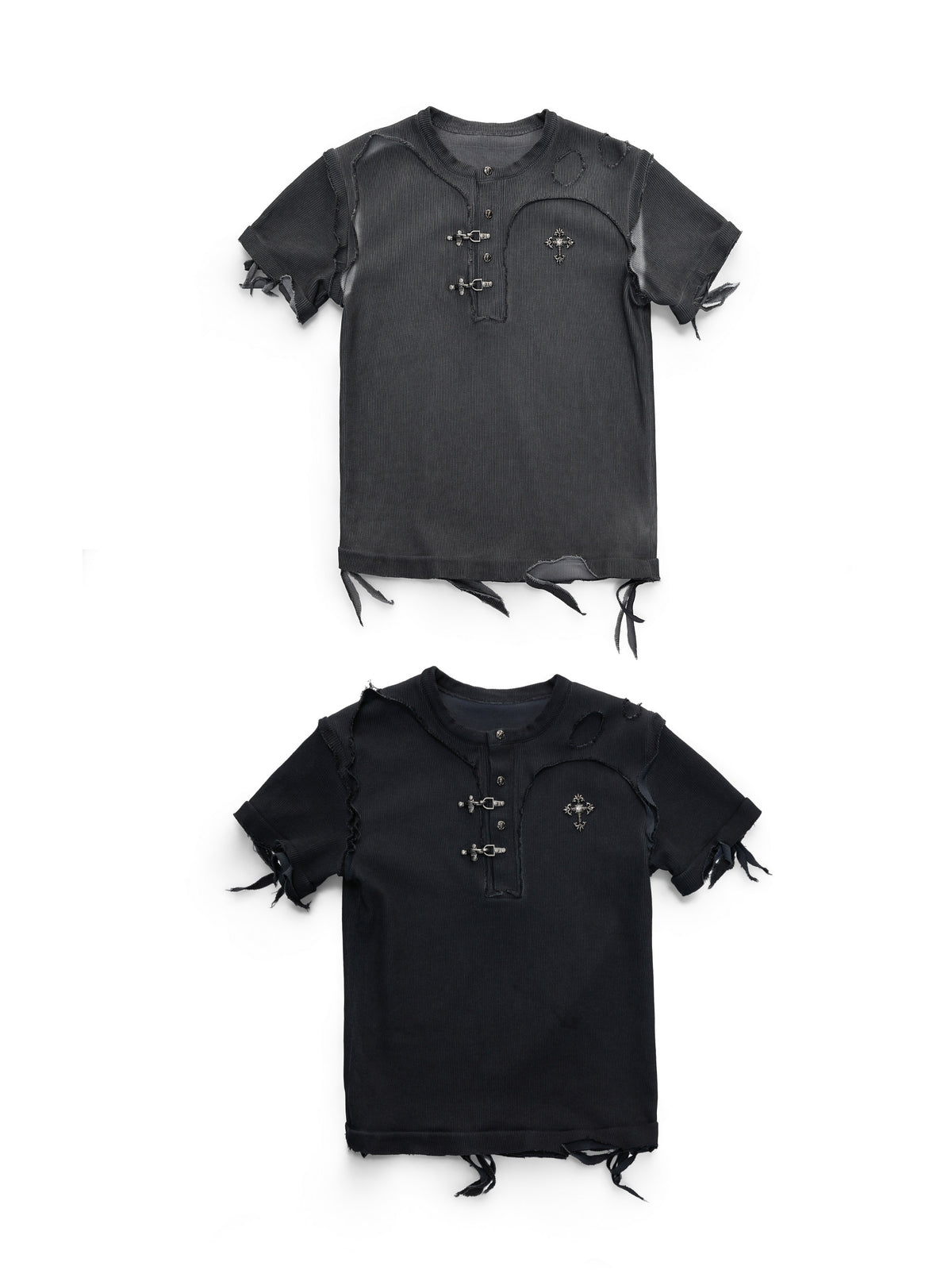 Distressed Ribbed Henley T-Shirt - product image 1