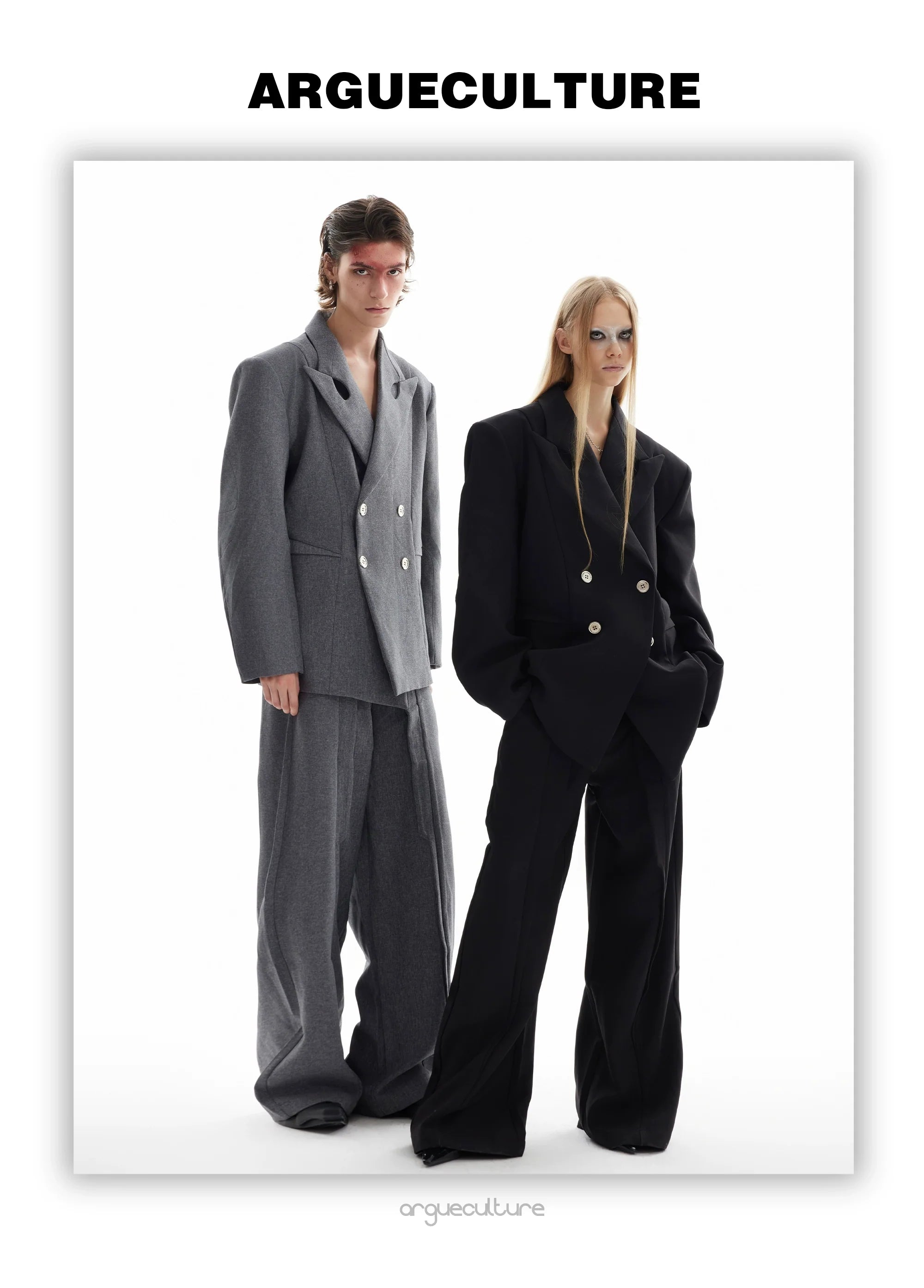Asymmetrical Collar Blazer with Textured Fabric ¡§C Deconstructed Suit Set - ArgueCulture