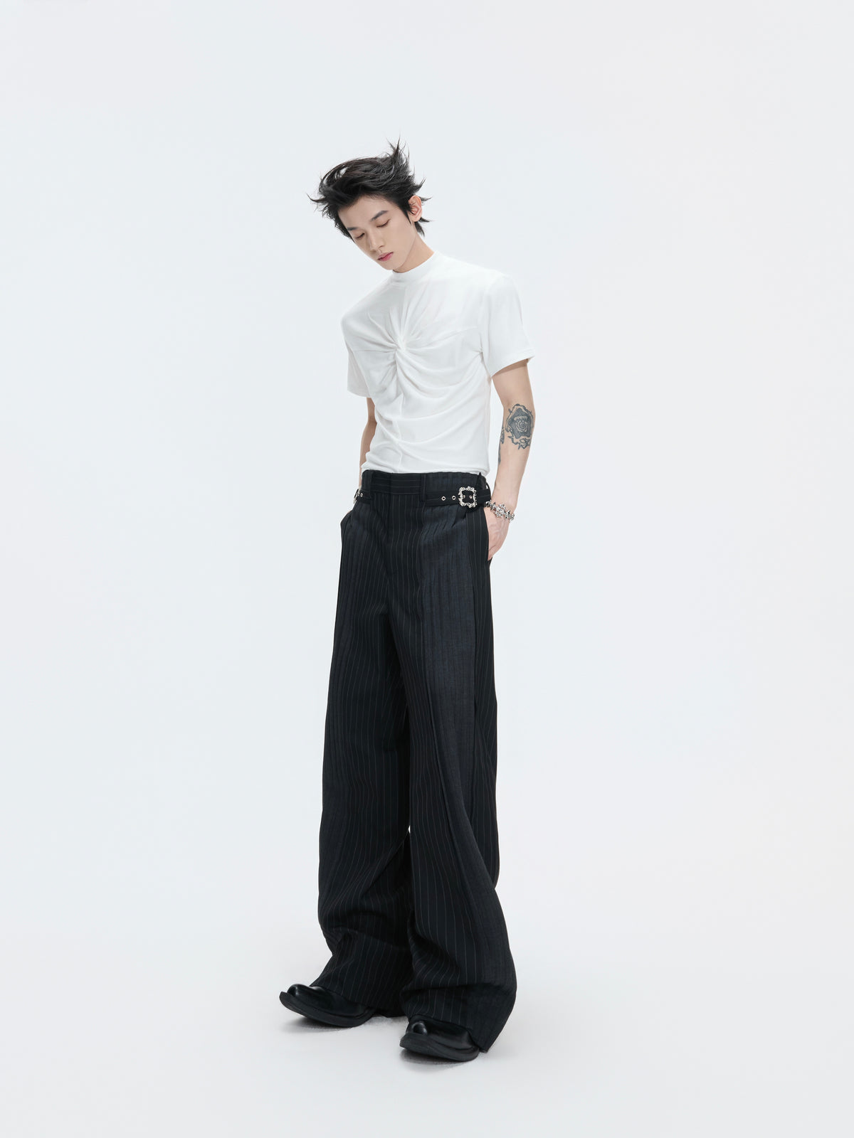 Pleated Stripe Wide-Leg Trousers - product image 5