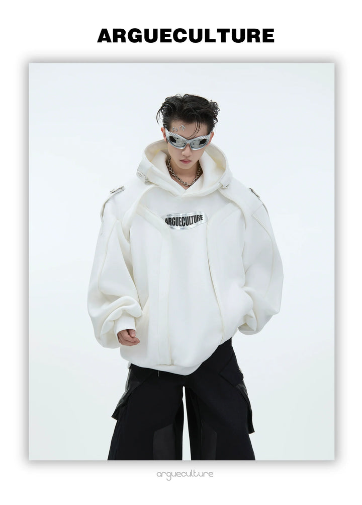 Futuristic Oversized Hoodie with Metallic Logo and Modern Cut - ArgueCulture