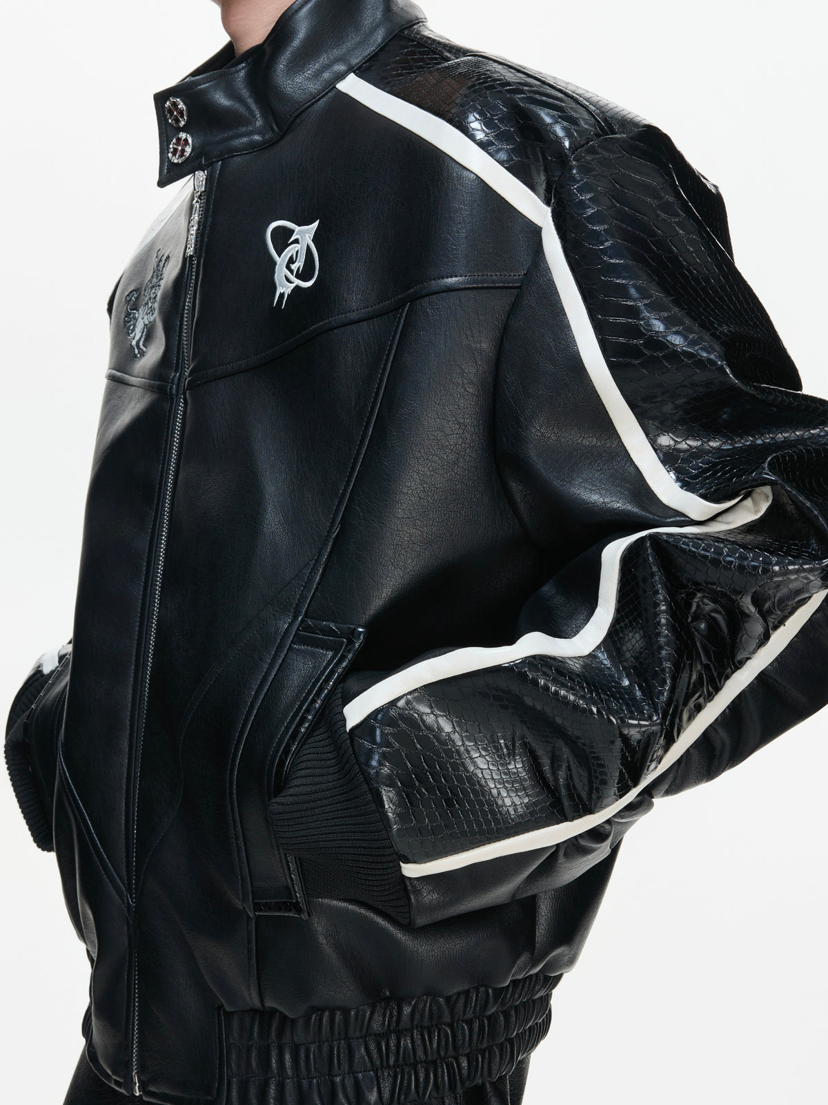 Embroidered Shield Faux Leather Jacket - product image 4