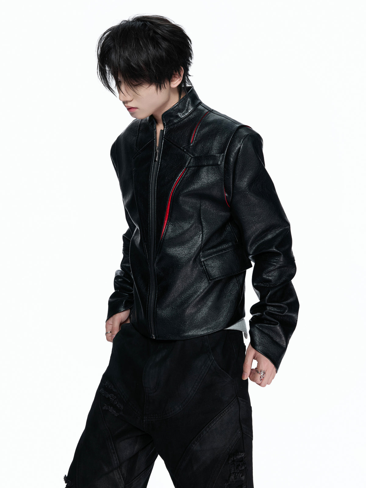 Black Red Skull Deconstructed PU Jacket - product image 4