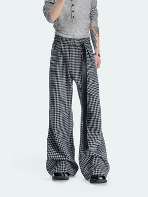 Microcheck Flared Trousers with Sash Belt - product image 4