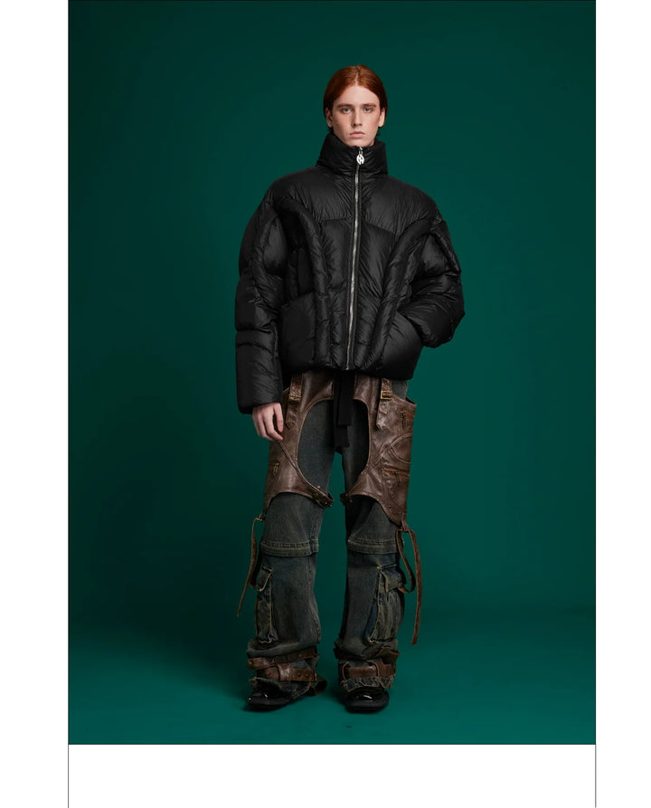 Deconstructed Puffer Jacket High Collar Loose Fit Street Style - ArgueCulture