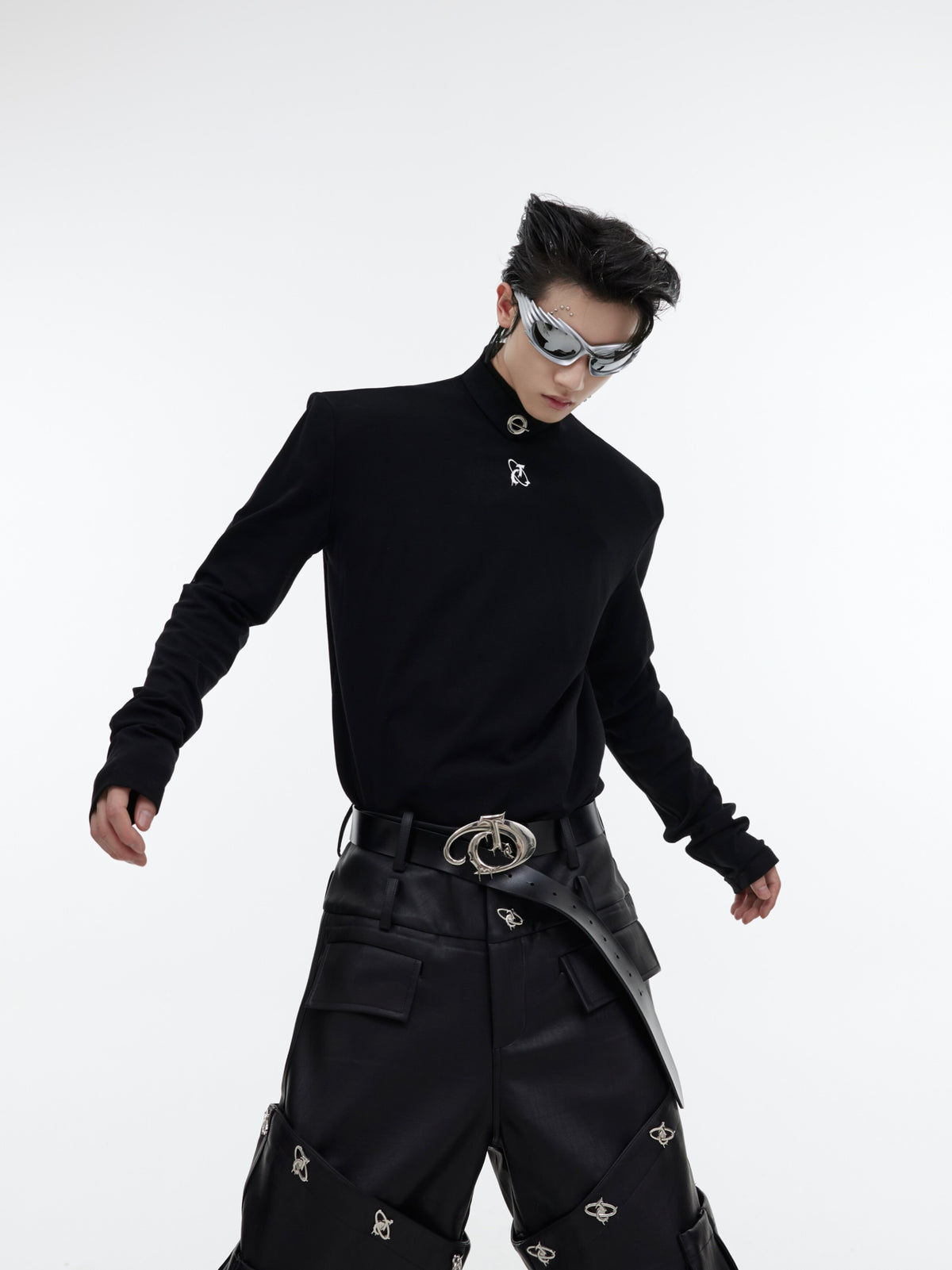 Metal Logo Shoulder-Pad Turtleneck Top - product image 1