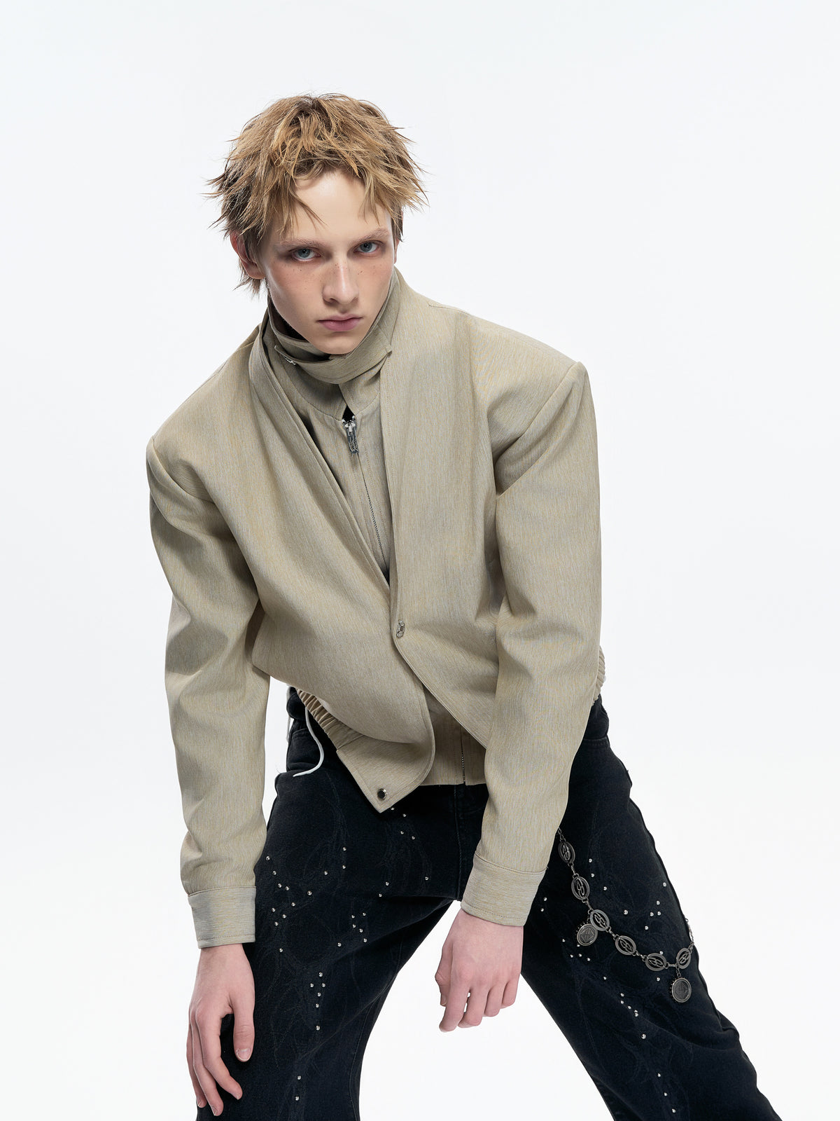 Detachable High-Neck Khaki Jacket - product image 2