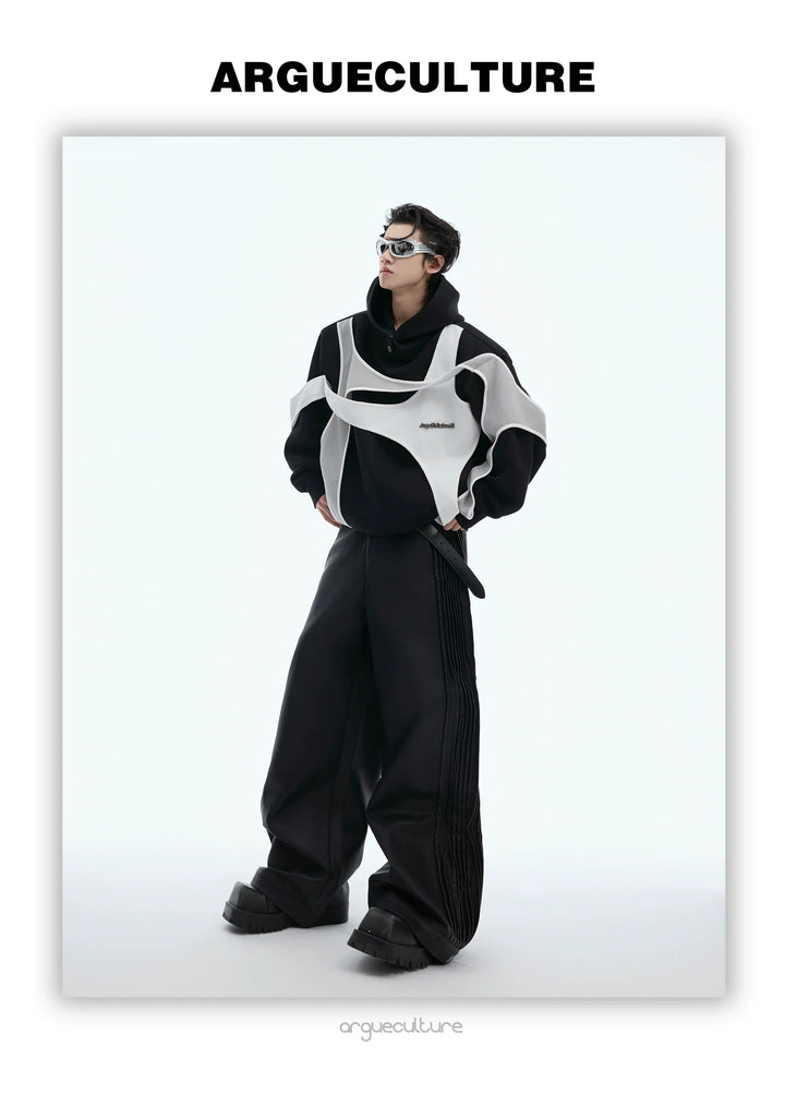 Layered Contrast Hoodie with Strap Design and Detachable Shoulder Pads - ArgueCulture