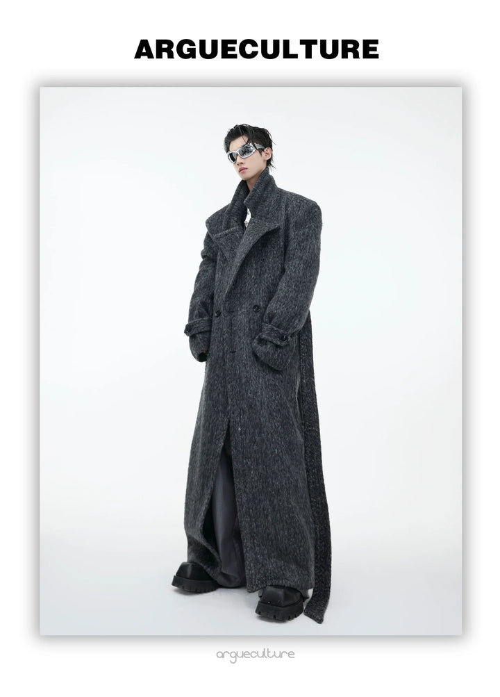 Heavyweight Wool Blend Long Over Coat with Belted Waist - ArgueCulture