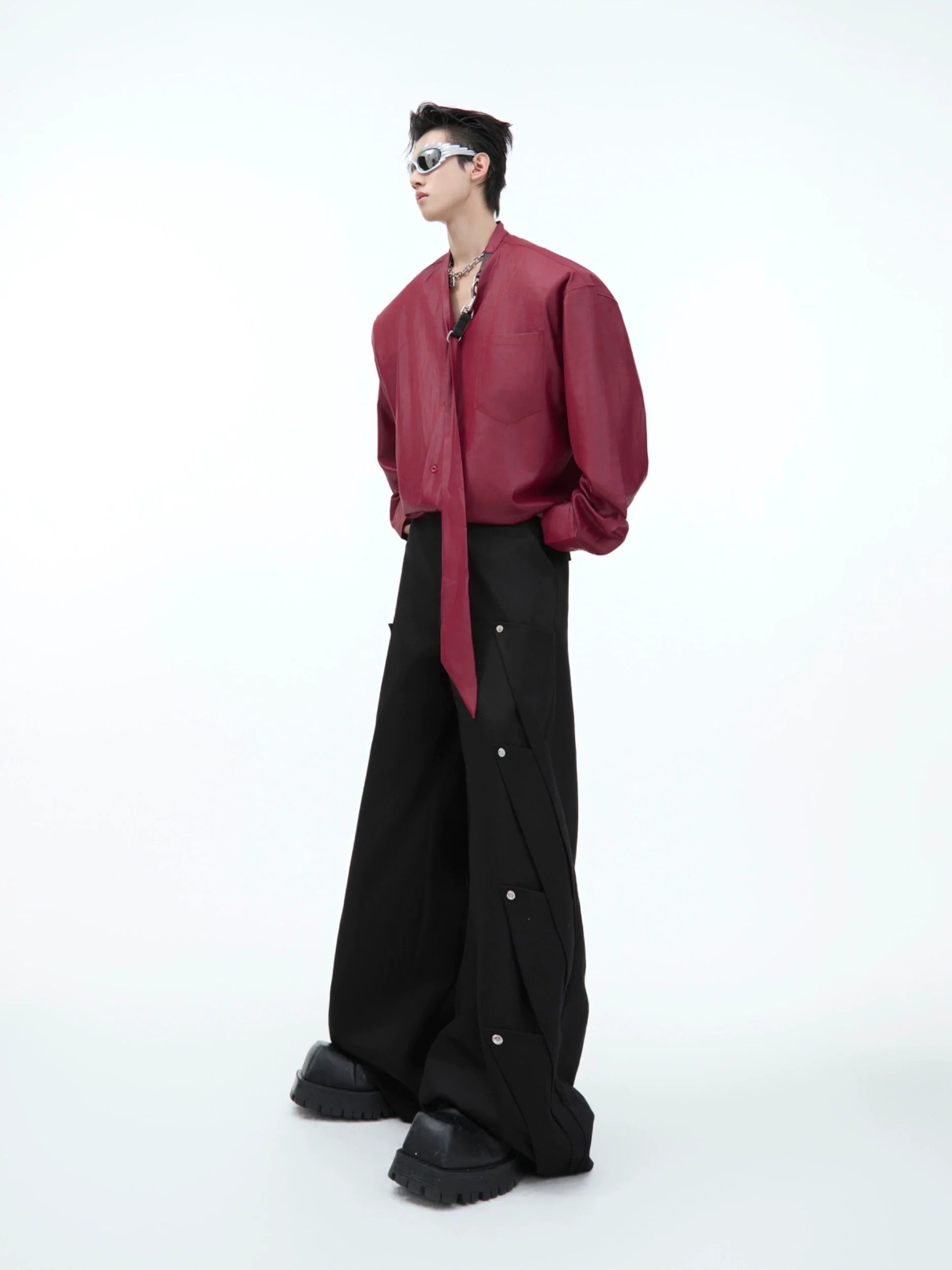Lustrous Tie-Detailed Shirt ¡§C Modern Elegance with Metallic Accents - ArgueCulture