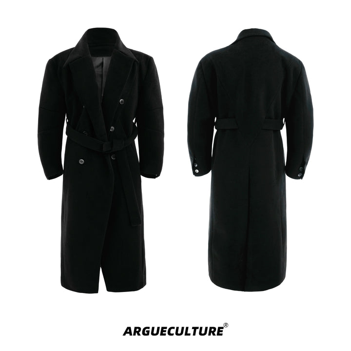 Double-Breasted Wool Coat with Belt Design & Elegant Tailoring - ArgueCulture