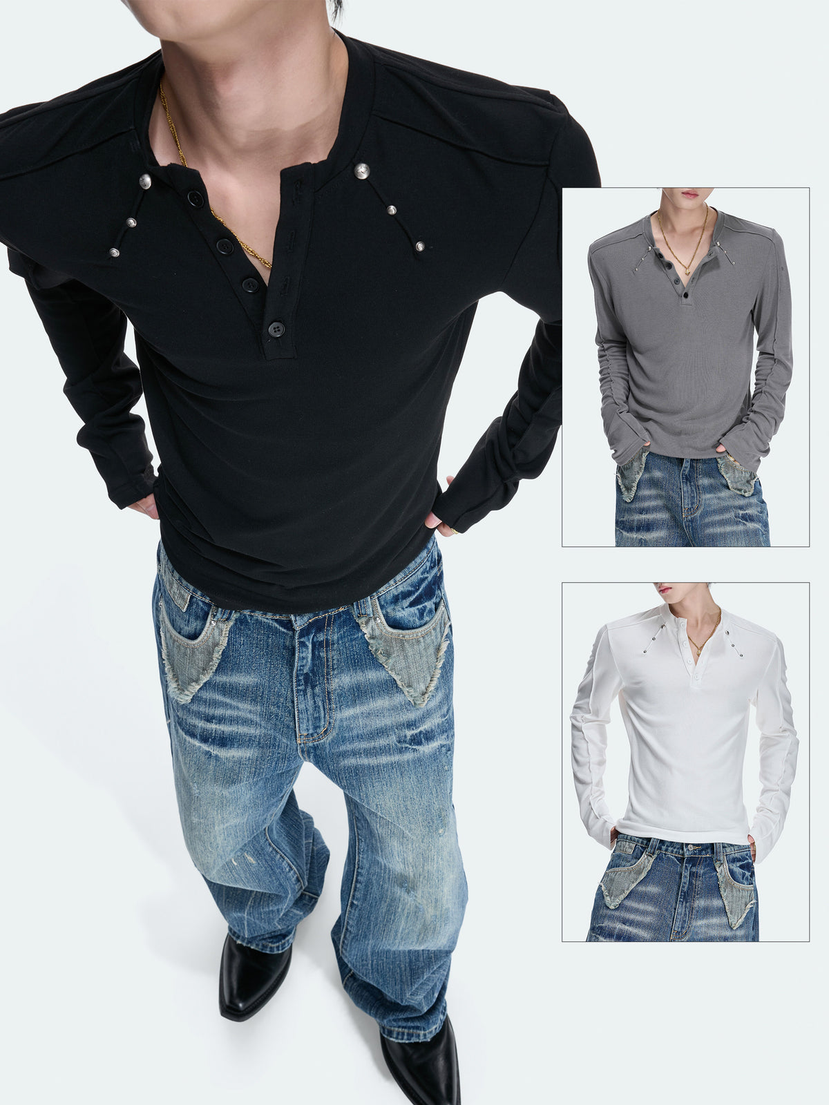 Studded Fitted Henley Long-Sleeve Top - product image 2