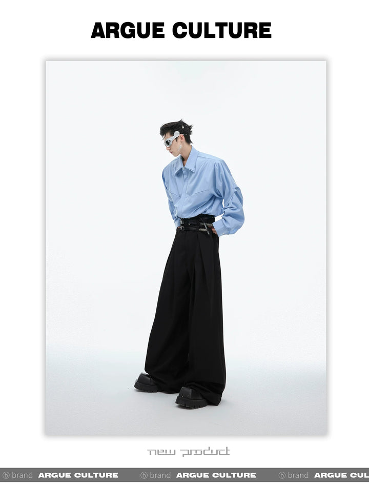 Double-Layer Collar Deconstructed Pleated Design Oversized Shirt - ArgueCulture