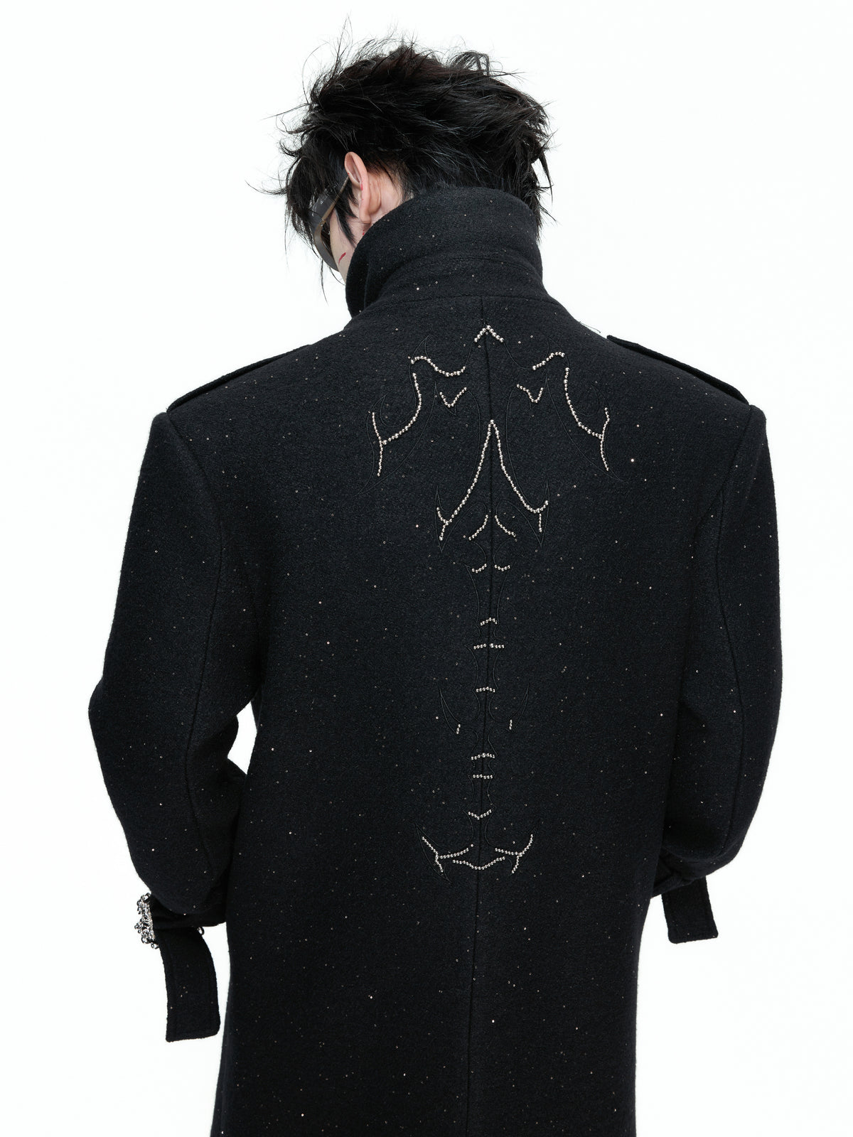 Black Sequin Wool-Blend Long Coat - product image 4