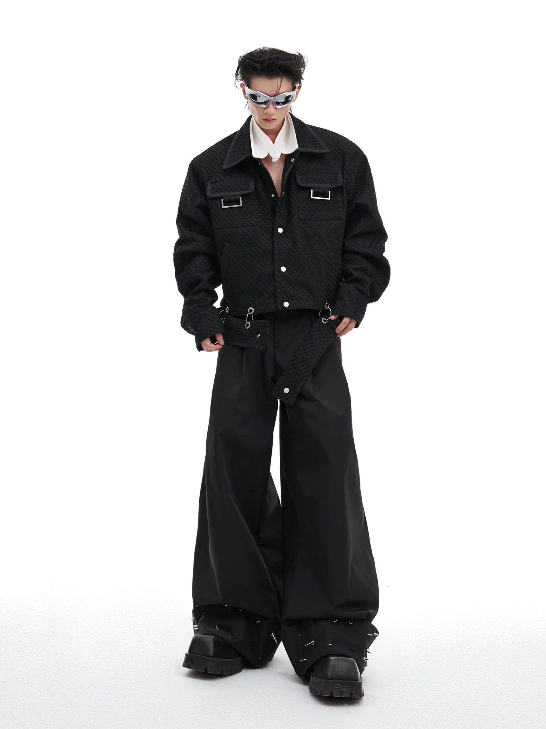 Loose Fit Metal Studded Design Wide-Leg Casual Pants - ArgueCulture
