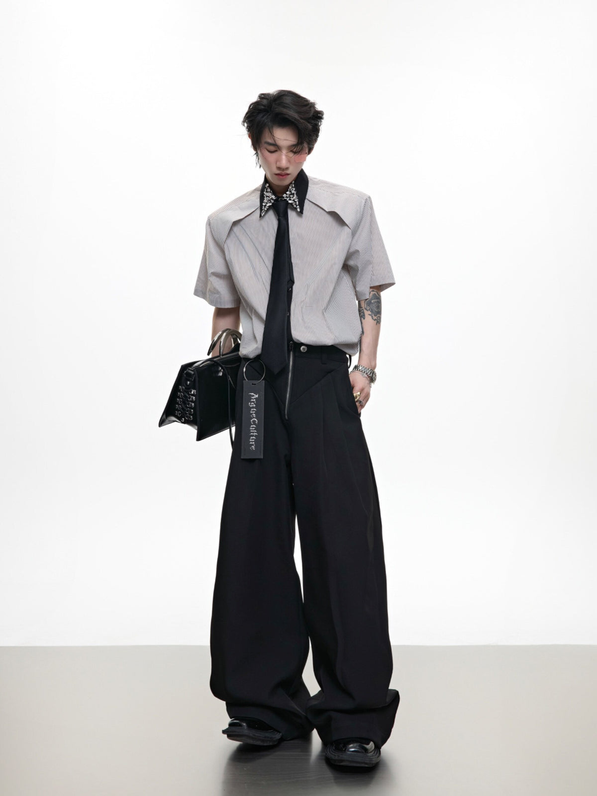 Rhinestone Collar Striped Shirt - product image 4