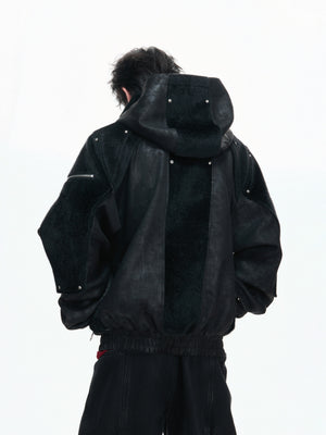 Hooded Deconstructed Faux Leather Jacket - product image 3