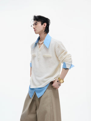 Color-Blocked Faux-Layer Knit Sweater - product image 3