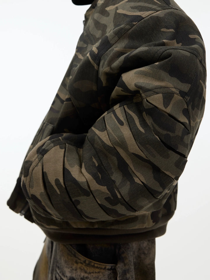 Camo Baseball Jacket with Graffiti and Oversized Pockets - ArgueCulture