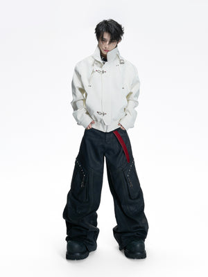 Python-Embossed Cropped Faux Leather Jacket - product image 5
